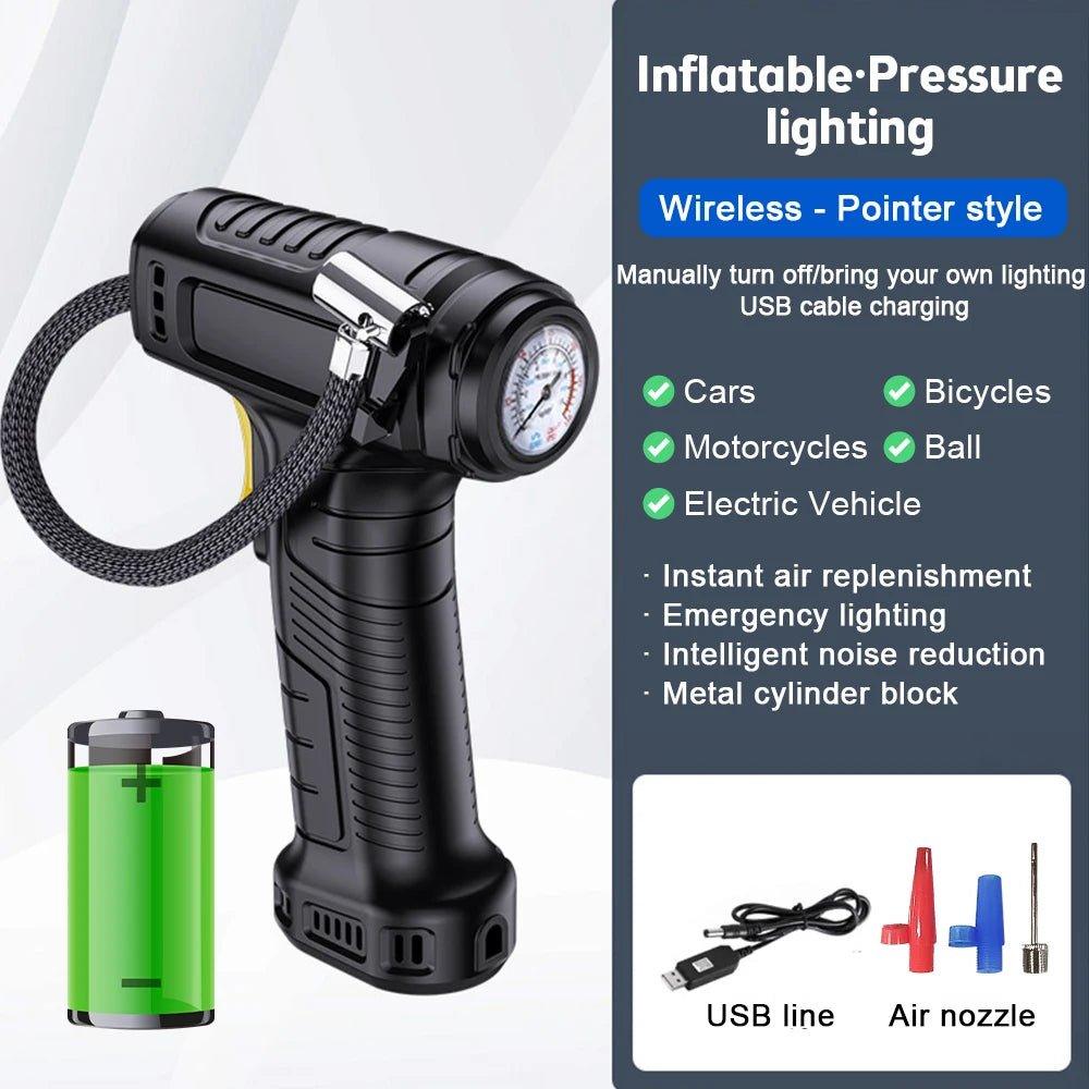 120W Wireless/Wired Portable Digital Tire Inflator – Rechargeable Air Compressor with LED Light for Car, Motorcycle, and Bicycle - ESTEEMSO.COM