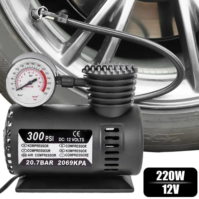 12V 220W Portable Car Tire Inflator – 300PSI Micro Electric Air Compressor Pump for Quick Inflation and Auto Repair - ESTEEMSO.COM