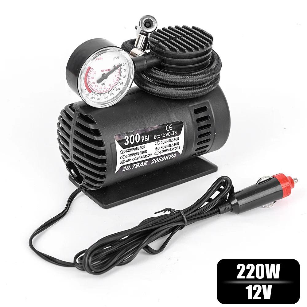 12V 220W Portable Car Tire Inflator – 300PSI Micro Electric Air Compressor Pump for Quick Inflation and Auto Repair - ESTEEMSO.COM