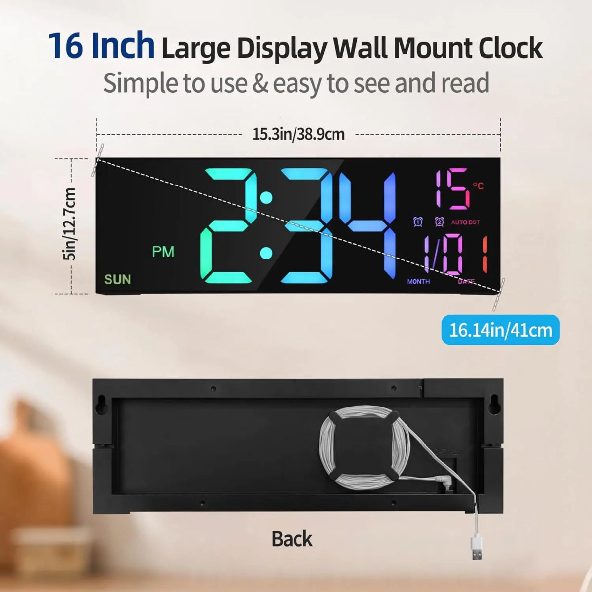 16.2'' Large Digital Wall Clock with Remote Control Big LED/Dual Alarm - ESTEEMSO.COM