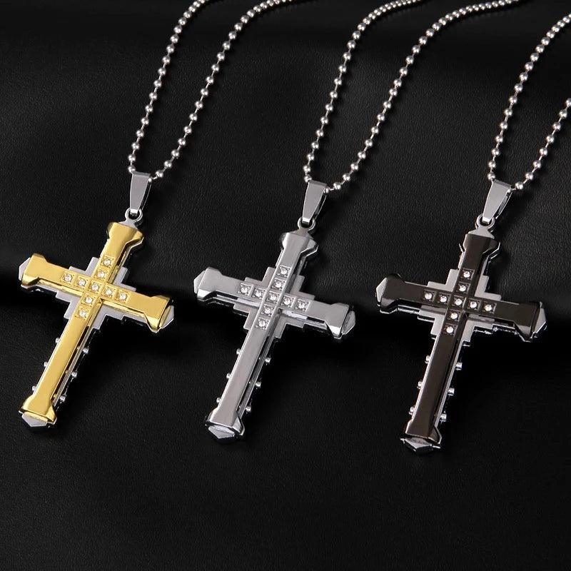 Männliche Kristall Kreuz Jesus Anhänger Gold/Schwarz/Blau Farbe Zirkonia Halskette Edelstahl Schmuck - etsy-de.de