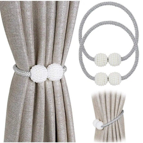 2pcs Minimalist Faux Pearl Magnetic Curtains Tiebacks Strong Magnetic Buckle No Drilling Required - ESTEEMSO.COM