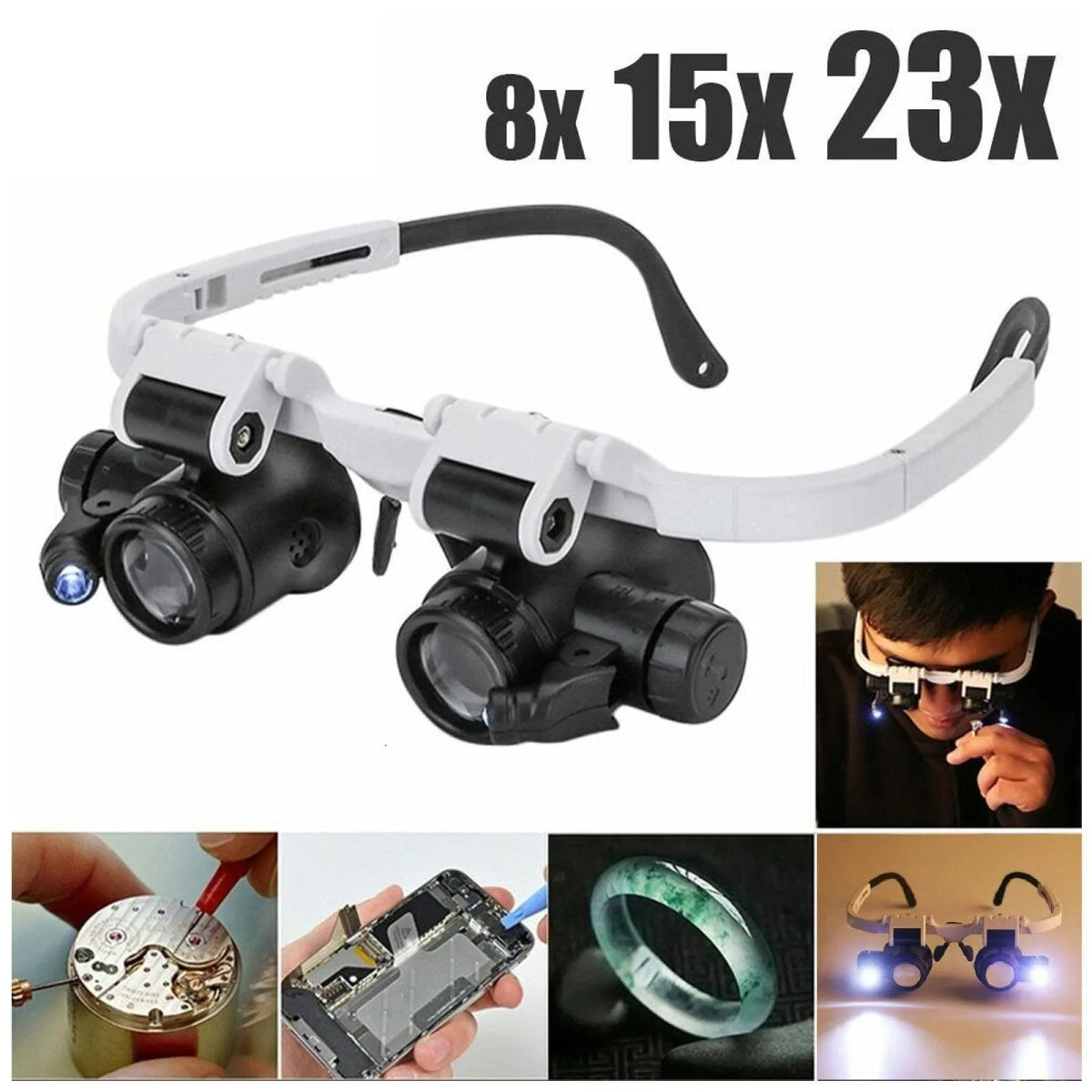 2XLED Watch Jeweler Repair Magnifier Head - Mounted Headband - ESTEEMSO.COM