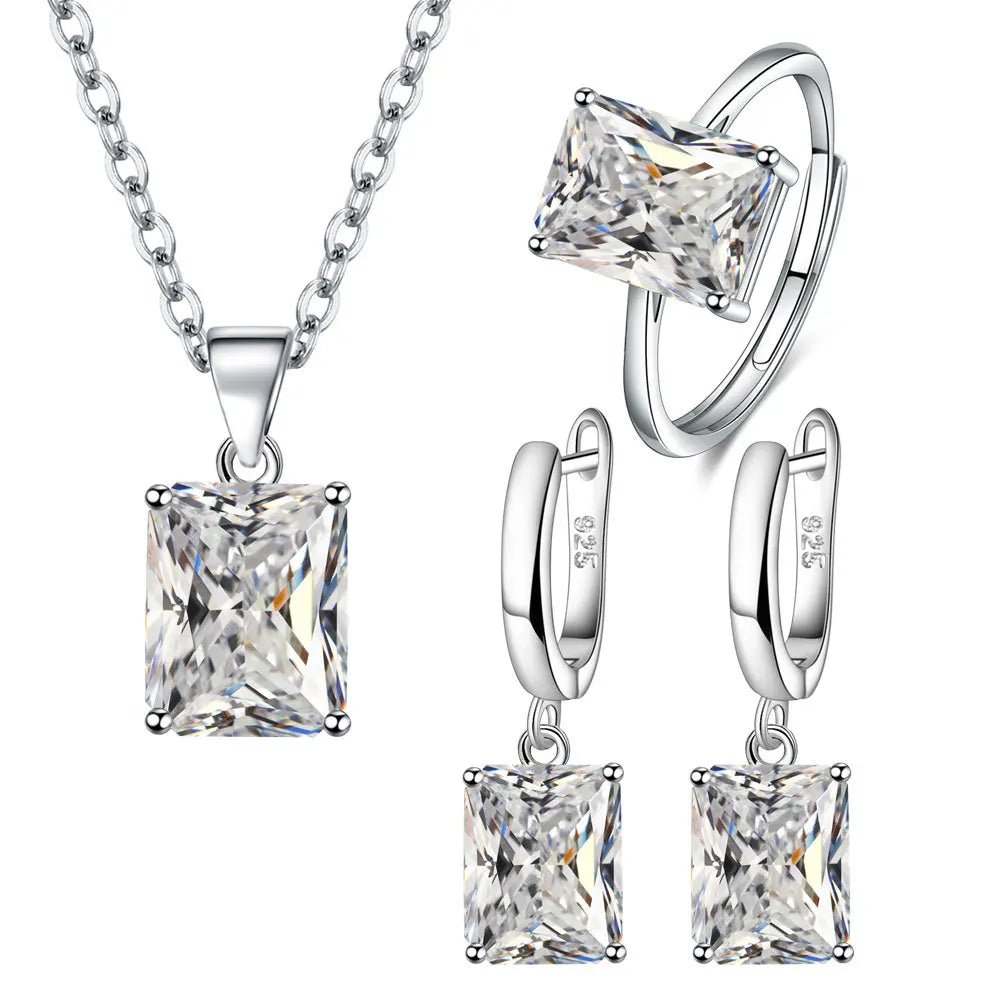 925 Sterling Silver Elegant Jewelry Sets Ring Earrings Necklace For Women - ESTEEMSO.COM