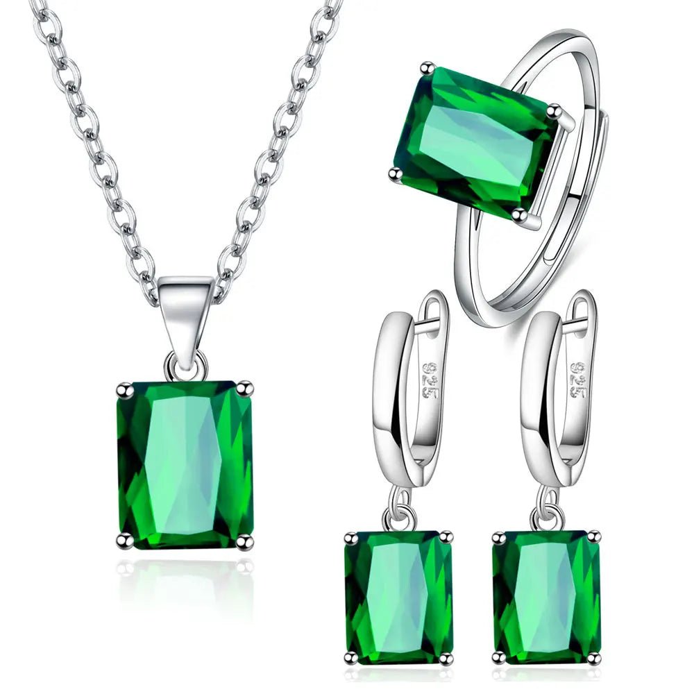 925 Sterling Silver Elegant Jewelry Sets Ring Earrings Necklace For Women - ESTEEMSO.COM