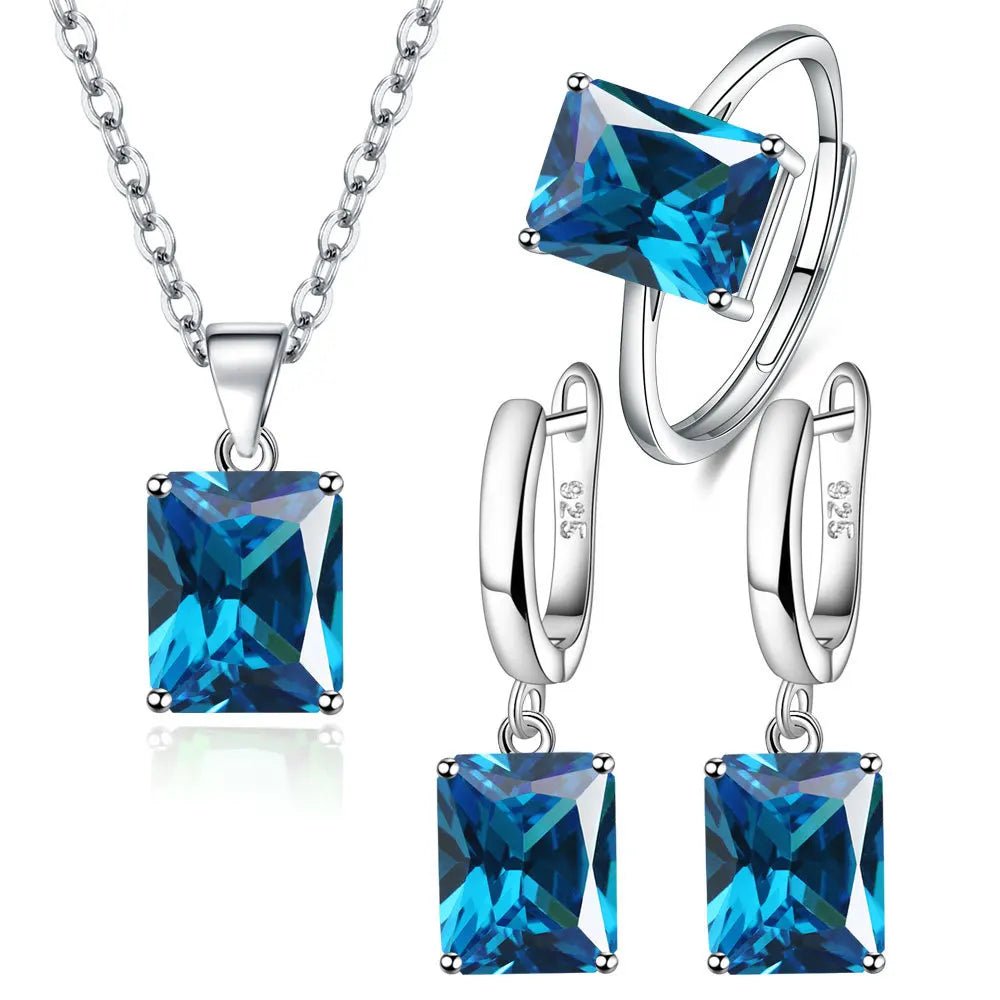 925 Sterling Silver Elegant Jewelry Sets Ring Earrings Necklace For Women - ESTEEMSO.COM