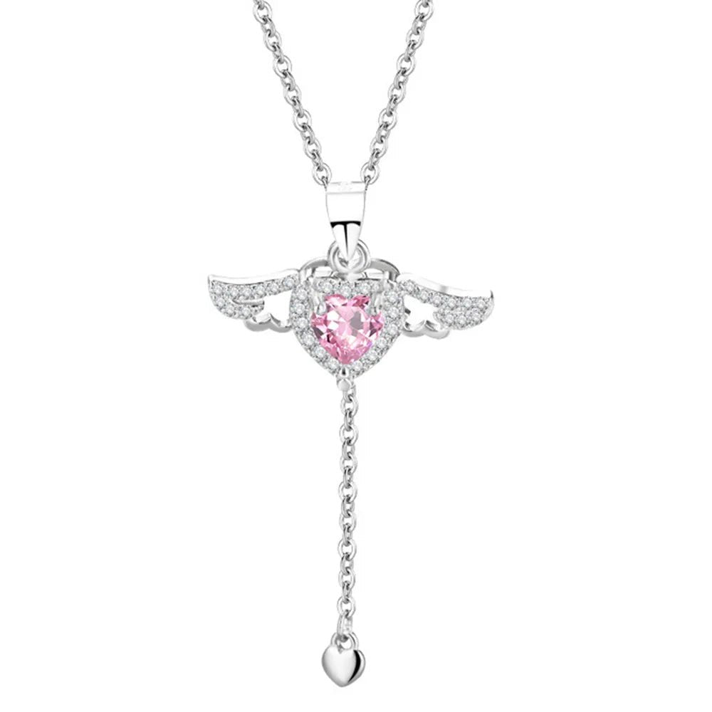 925 Sterling Silver Heart Angel Wings Pendant Choker Necklaces For Women - ESTEEMSO.COM