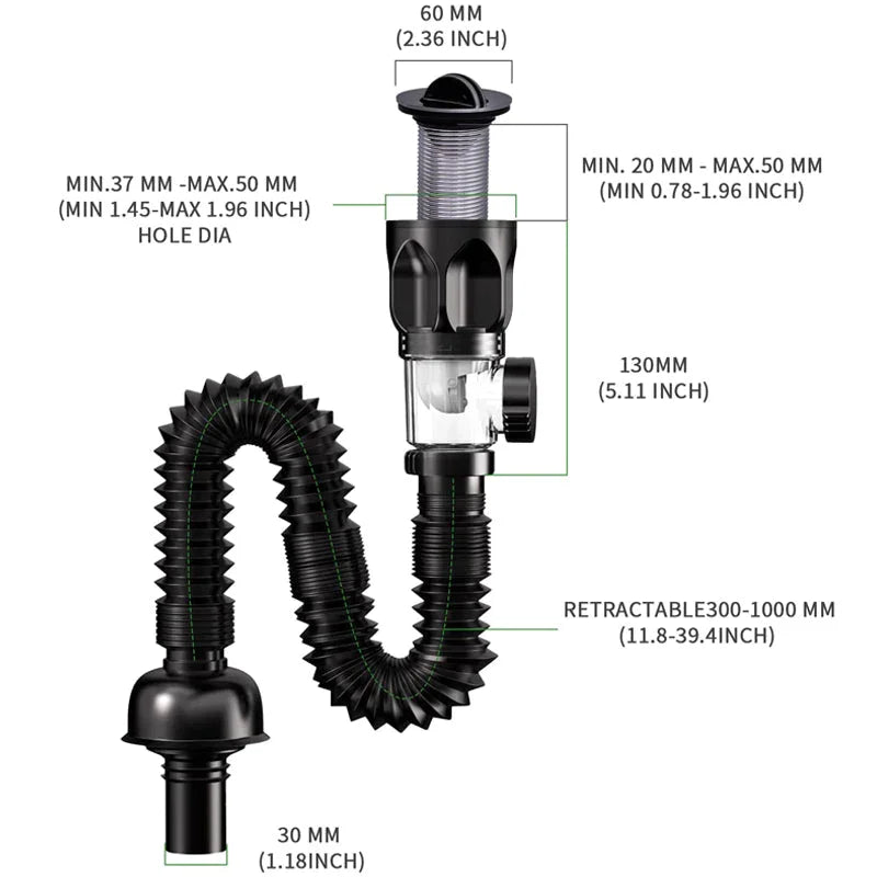 Flip Top Sink Drain Pipe Set 