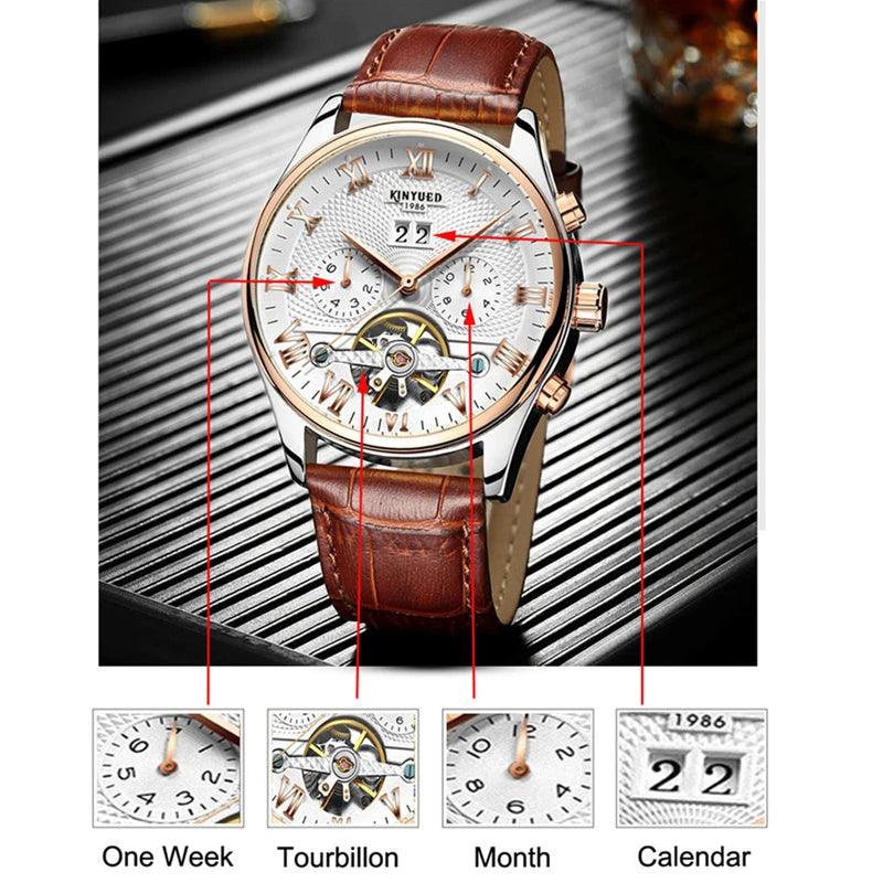 Tourbillon Herrenuhr Automatische mechanische Uhr Herren Casual Leder wasserdichte Uhr