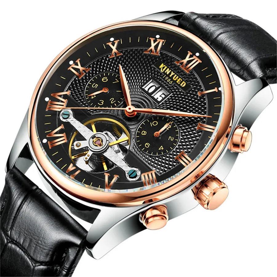 Tourbillon Herrenuhr Automatische mechanische Uhr Herren Casual Leder wasserdichte Uhr