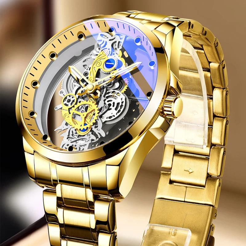 Men's Gold Skeleton Automatic Quartz Watch 