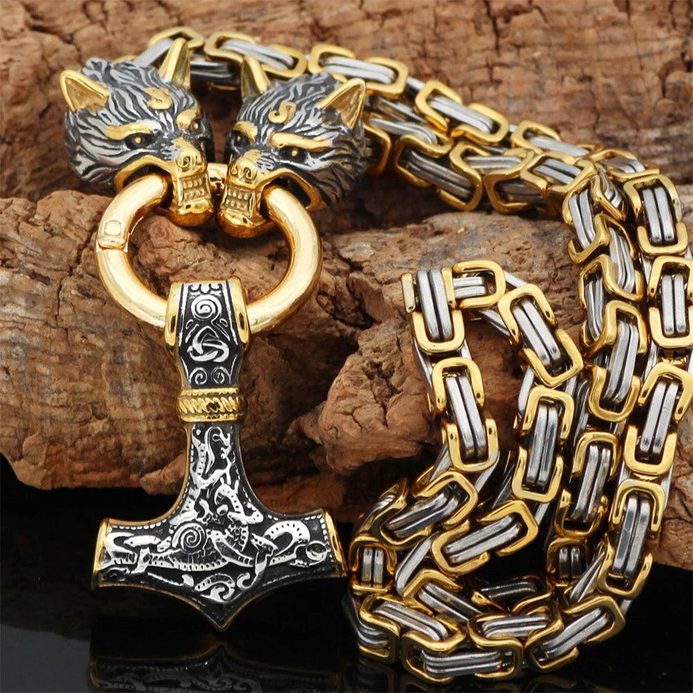 Men's Viking Wolf Head Necklace