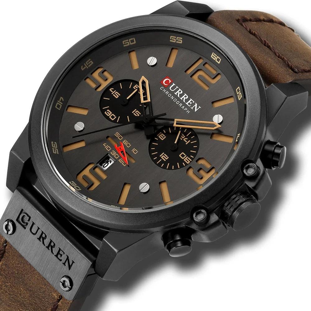 Mens Luxury Leather Quartz Watch