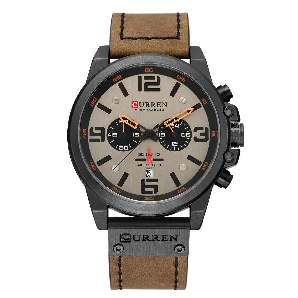 Mens Luxury Leather Quartz Watch