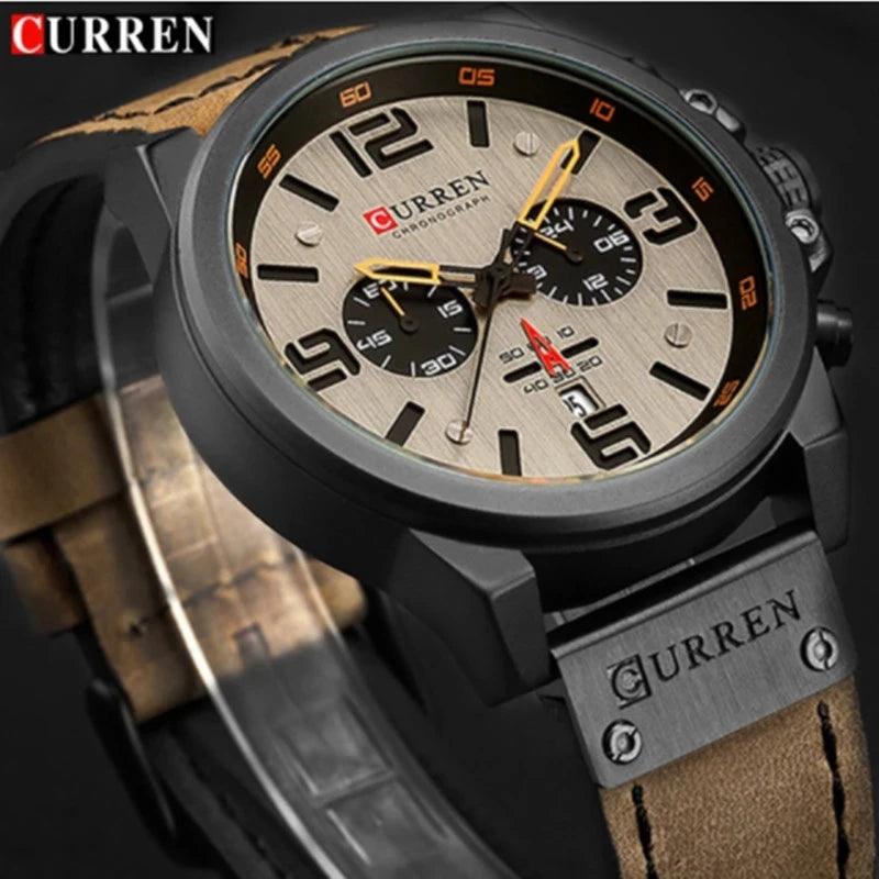 Mens Luxury Leather Quartz Watch