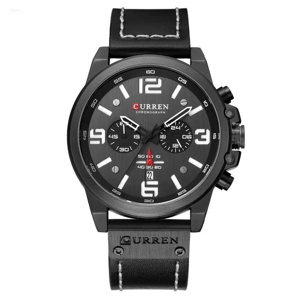 Mens Luxury Leather Quartz Watch