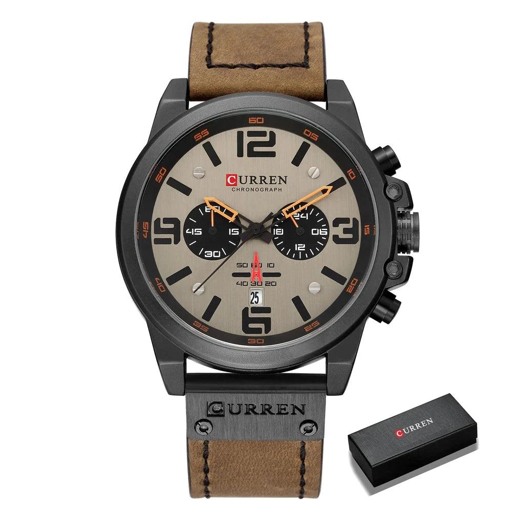 Mens Luxury Leather Quartz Watch