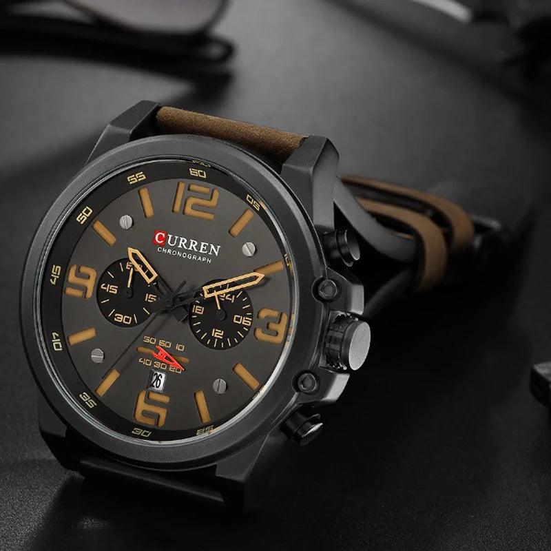 Mens Luxury Leather Quartz Watch