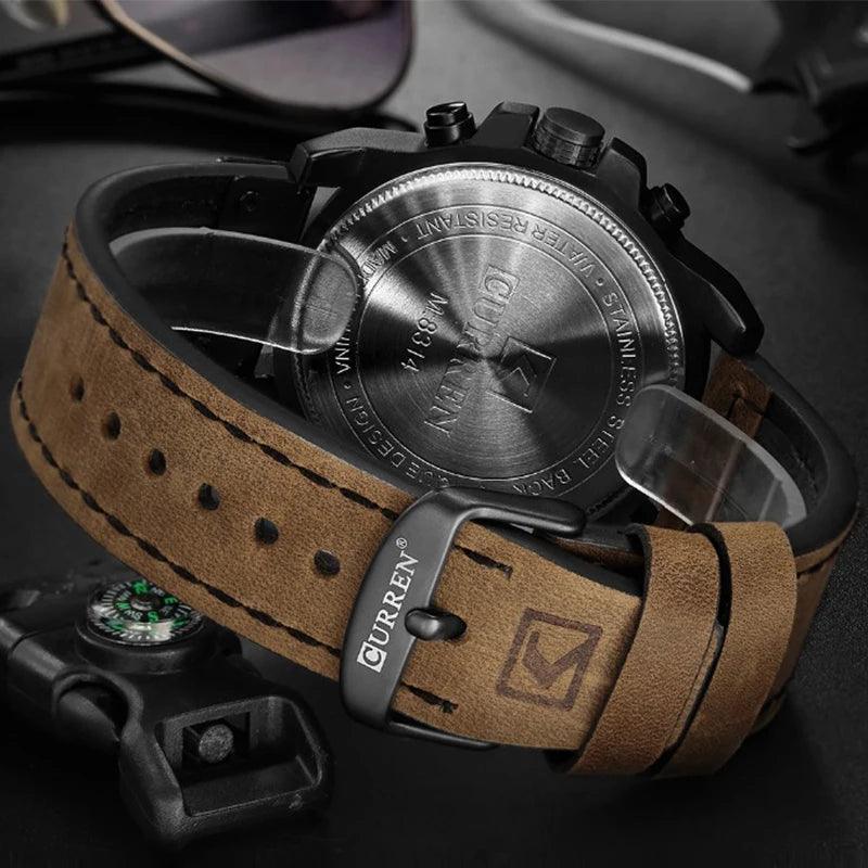 Mens Luxury Leather Quartz Watch