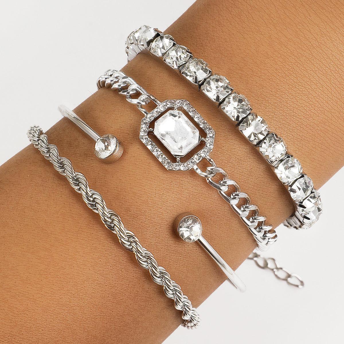 Set Schmuck Strass Charm Armbänder für Frauen Mädchen Kette Armband