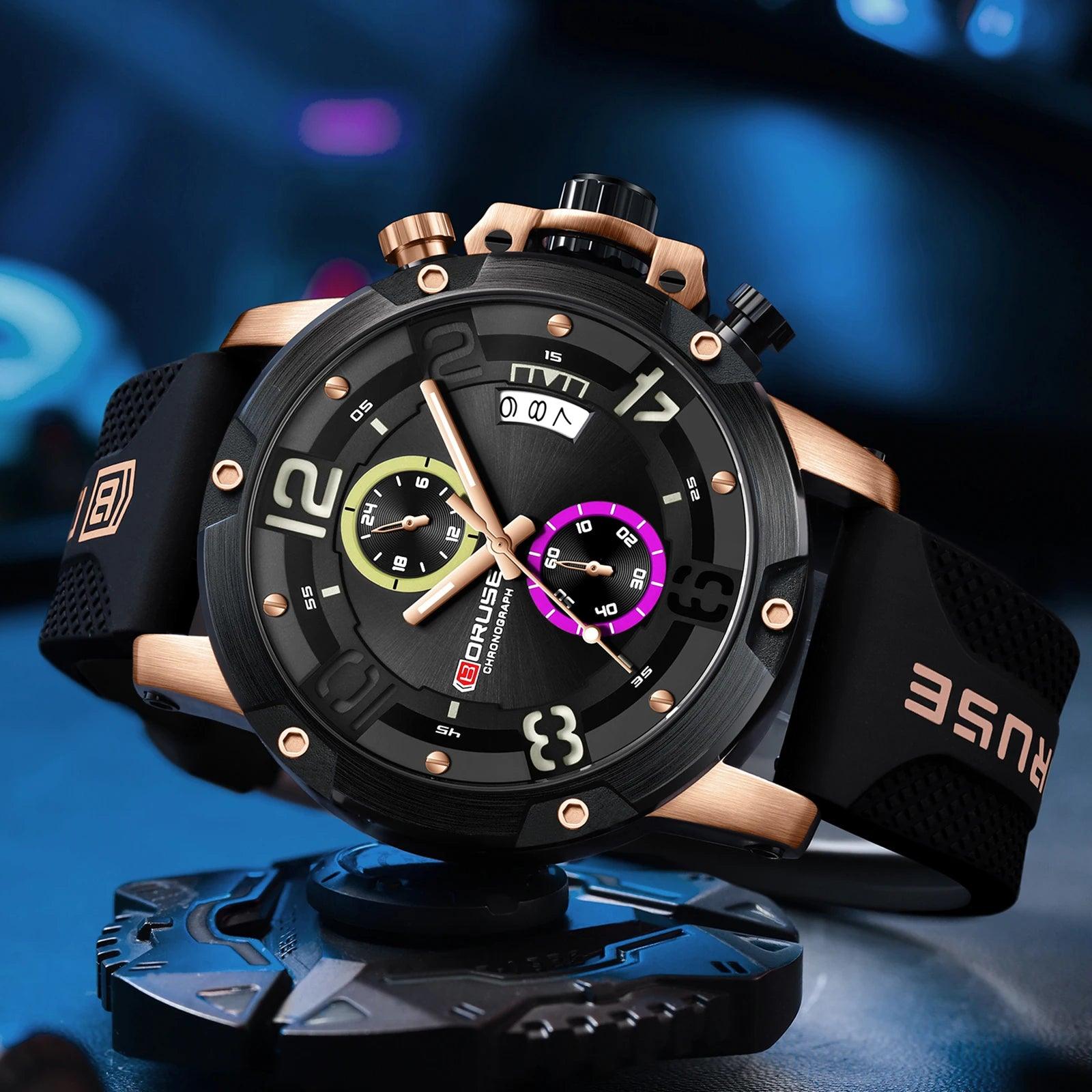 Herrenmode Sportuhren Schwarz Quarz Armbanduhr Wasserdicht