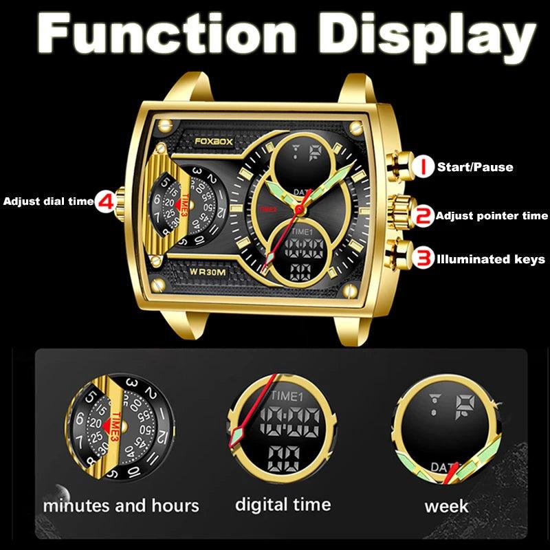 Men Watch Fashion Square Watch Men Casual Sports Waterproof Double Display Watch - ESTEEMSO.COM