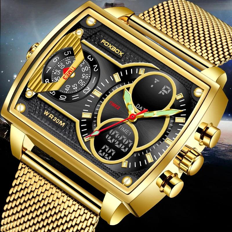 Men Watch Fashion Square Watch Men Casual Sports Waterproof Double Display Watch - ESTEEMSO.COM