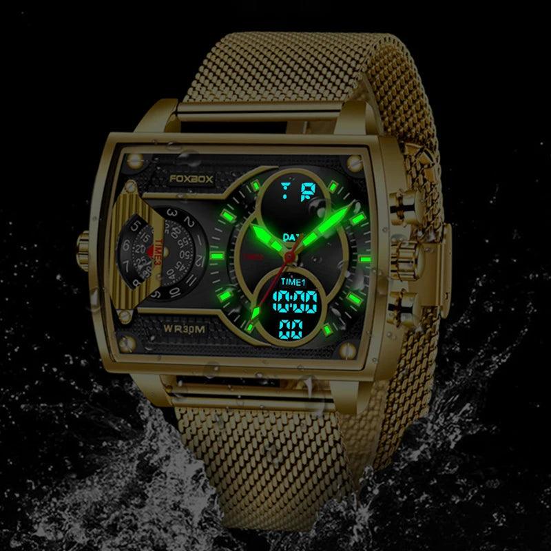 Men Watch Fashion Square Watch Men Casual Sports Waterproof Double Display Watch - ESTEEMSO.COM