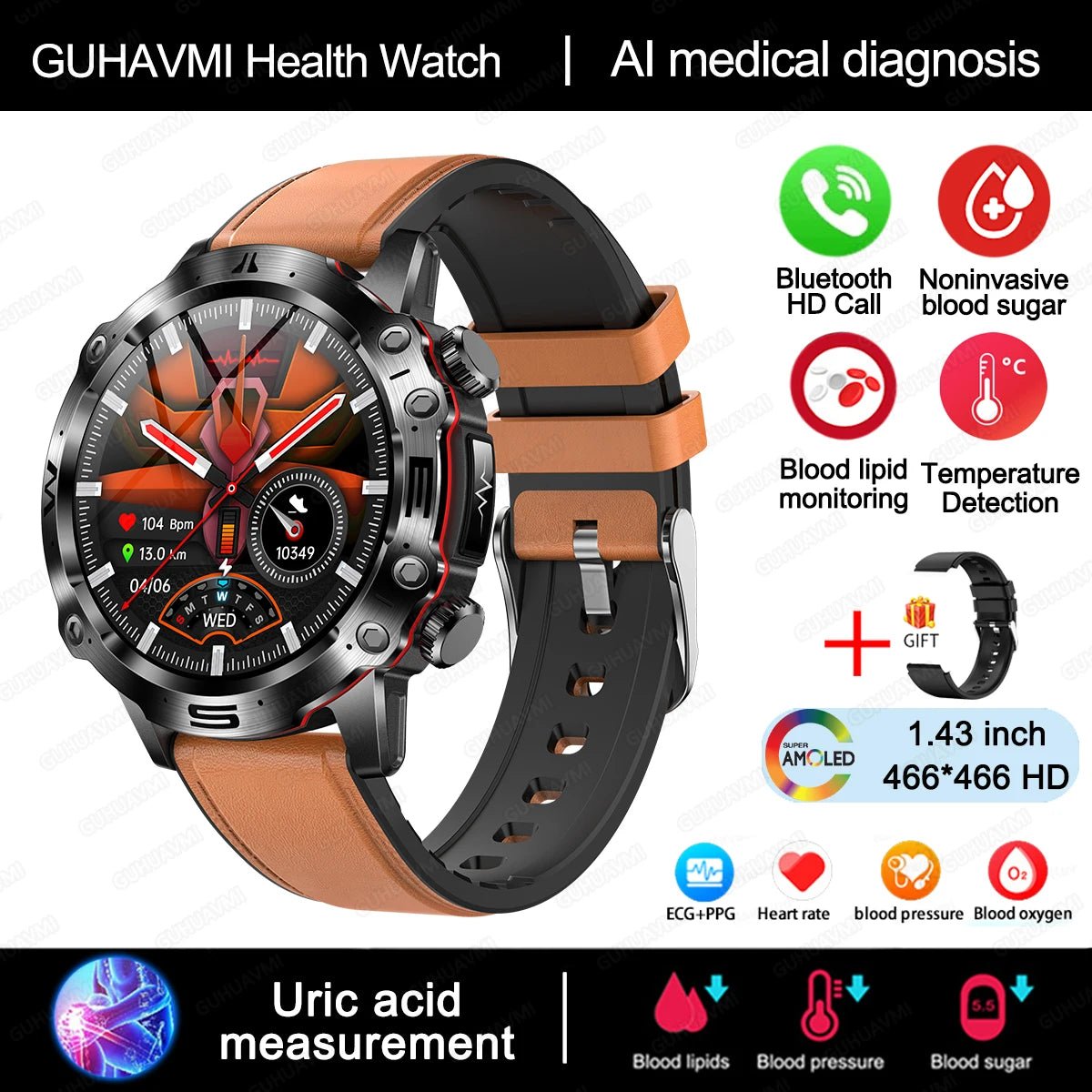 AI Medical Diagnosis Smart Watch Bluetooth Call Blood Sugar Blood - ESTEEMSO.COM