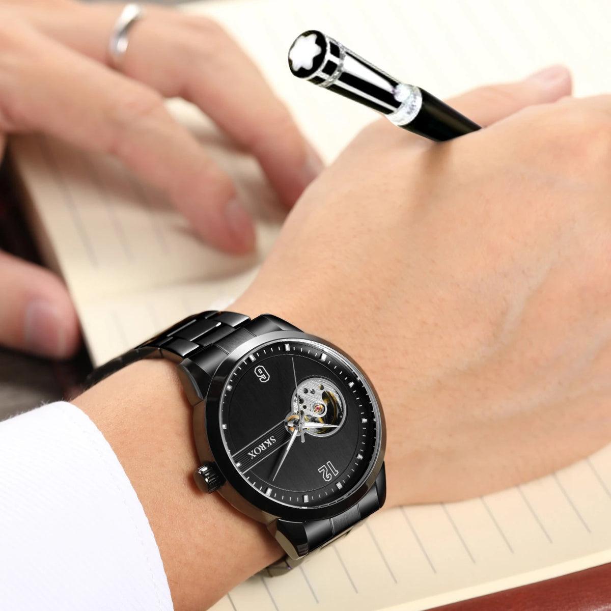 Automatische Uhr Stahl Skelett Mechanische Herrenuhr Business - ESTEEMSO.COM