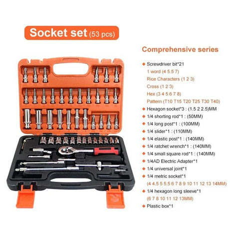 Autoreparatur - Werkzeugsatz, 46/53 - teilig, 1/4 - Zoll - Steckschlüsselsatz - ESTEEMSO.COM