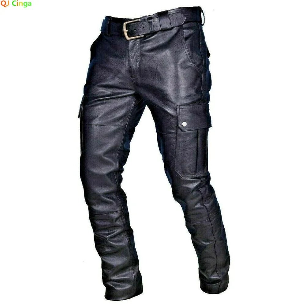 Biker Leather Pants Male Casual PU Trouser Without Belt - ESTEEMSO.COM