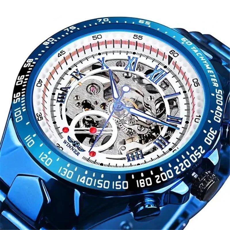 Blaue Automatische Mechanische Herrenuhr mit Skelett - ESTEEMSO.COM