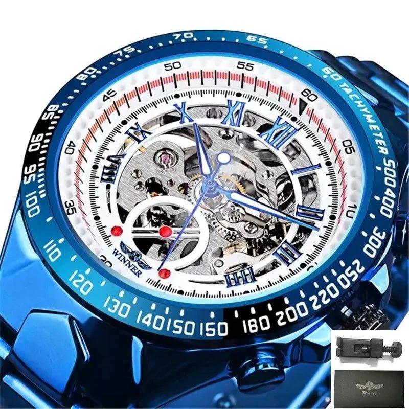 Blaue Automatische Mechanische Herrenuhr mit Skelett - ESTEEMSO.COM