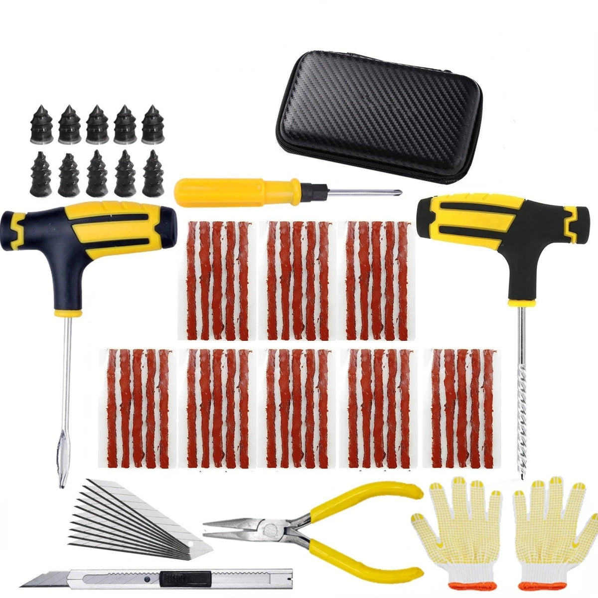 Car Tire Repair Kit – Emergency Puncture Plug Tools with Tire Strips, Stirring Glue Valve Core - ESTEEMSO.COM