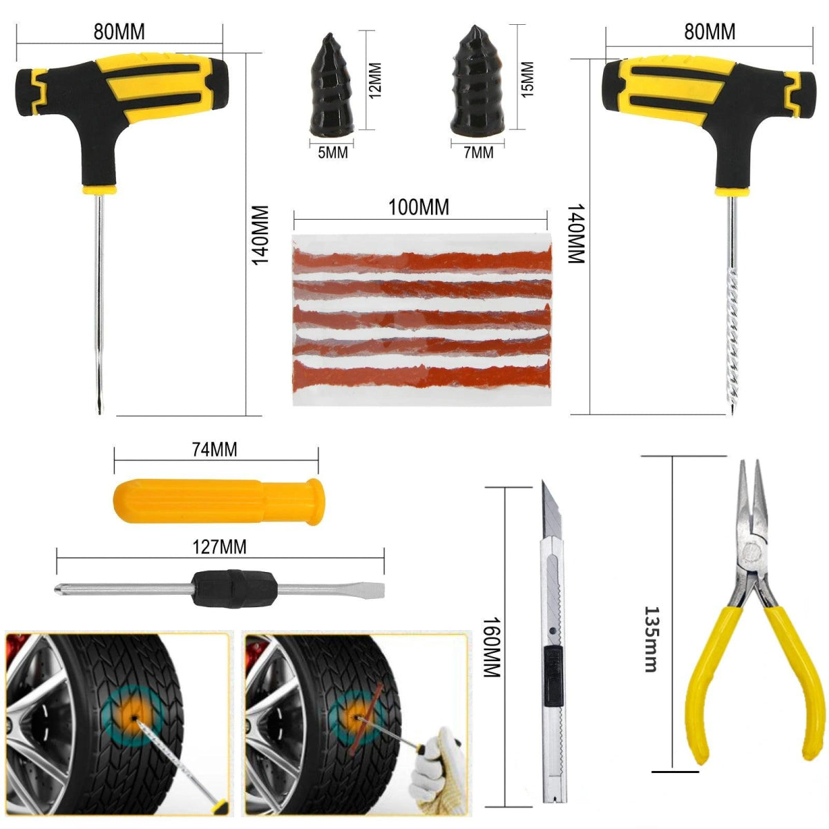 Car Tire Repair Kit – Emergency Puncture Plug Tools with Tire Strips, Stirring Glue Valve Core - ESTEEMSO.COM