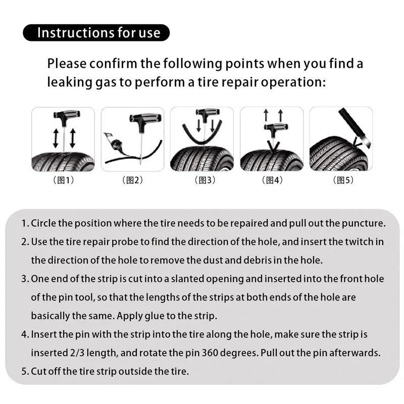 Car Tire Repair Kit – Emergency Puncture Plug Tools with Tire Strips, Stirring Glue Valve Core - ESTEEMSO.COM