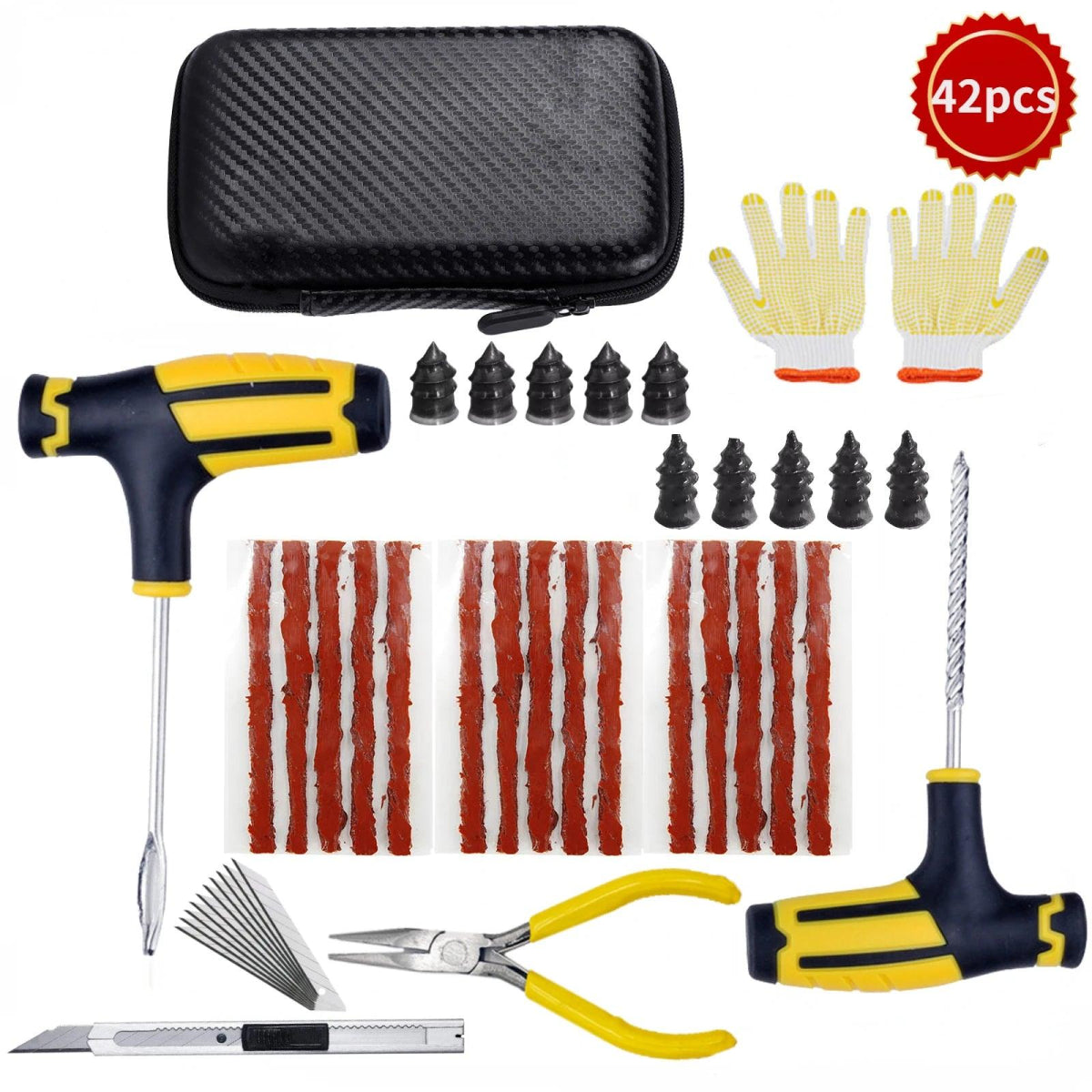 Car Tire Repair Kit – Emergency Puncture Plug Tools with Tire Strips, Stirring Glue Valve Core - ESTEEMSO.COM