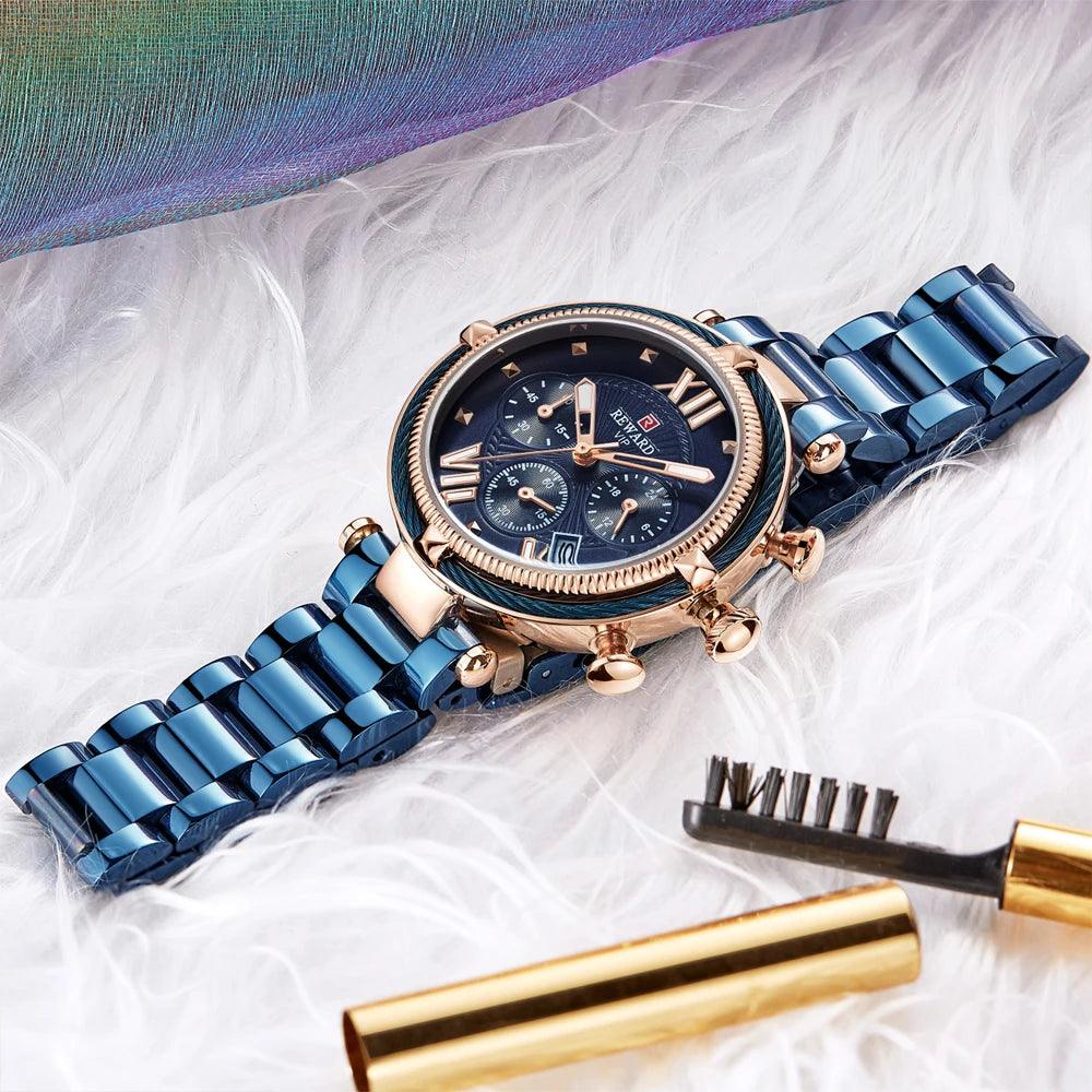 Chronograph Frauen Uhr wasserdichte Uhren Quarz Kalender Armbanduhr - ESTEEMSO.COM