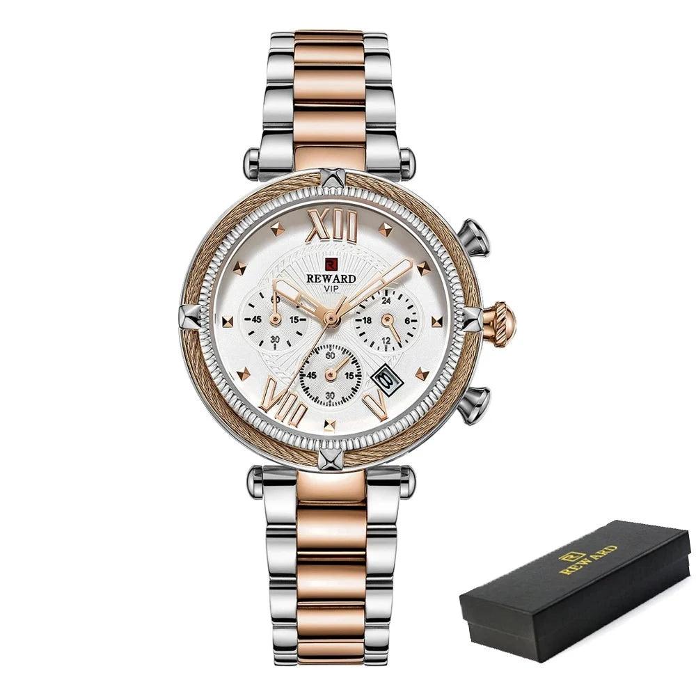 Chronograph Frauen Uhr wasserdichte Uhren Quarz Kalender Armbanduhr - ESTEEMSO.COM