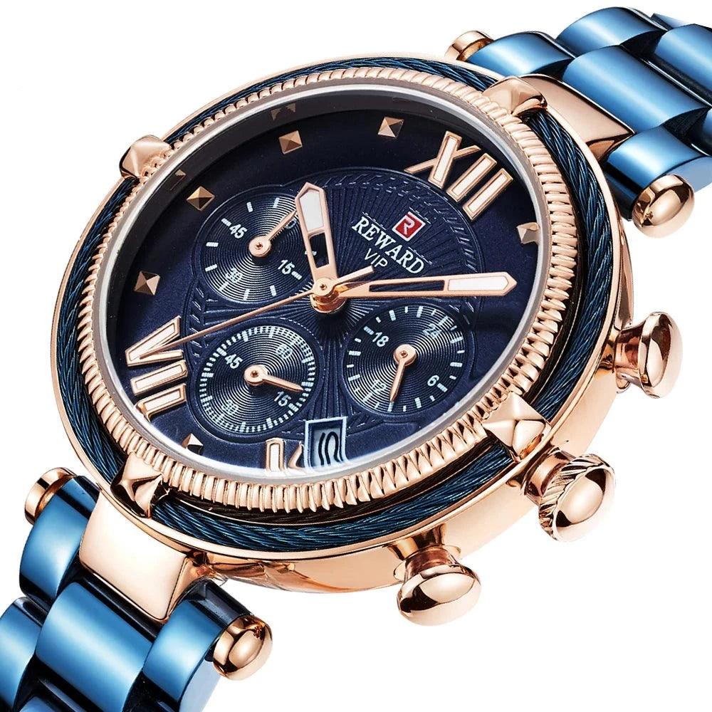 Chronograph Frauen Uhr wasserdichte Uhren Quarz Kalender Armbanduhr - ESTEEMSO.COM