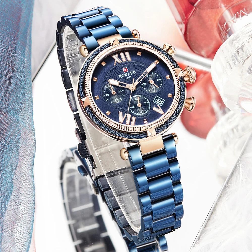 Chronograph Frauen Uhr wasserdichte Uhren Quarz Kalender Armbanduhr - ESTEEMSO.COM