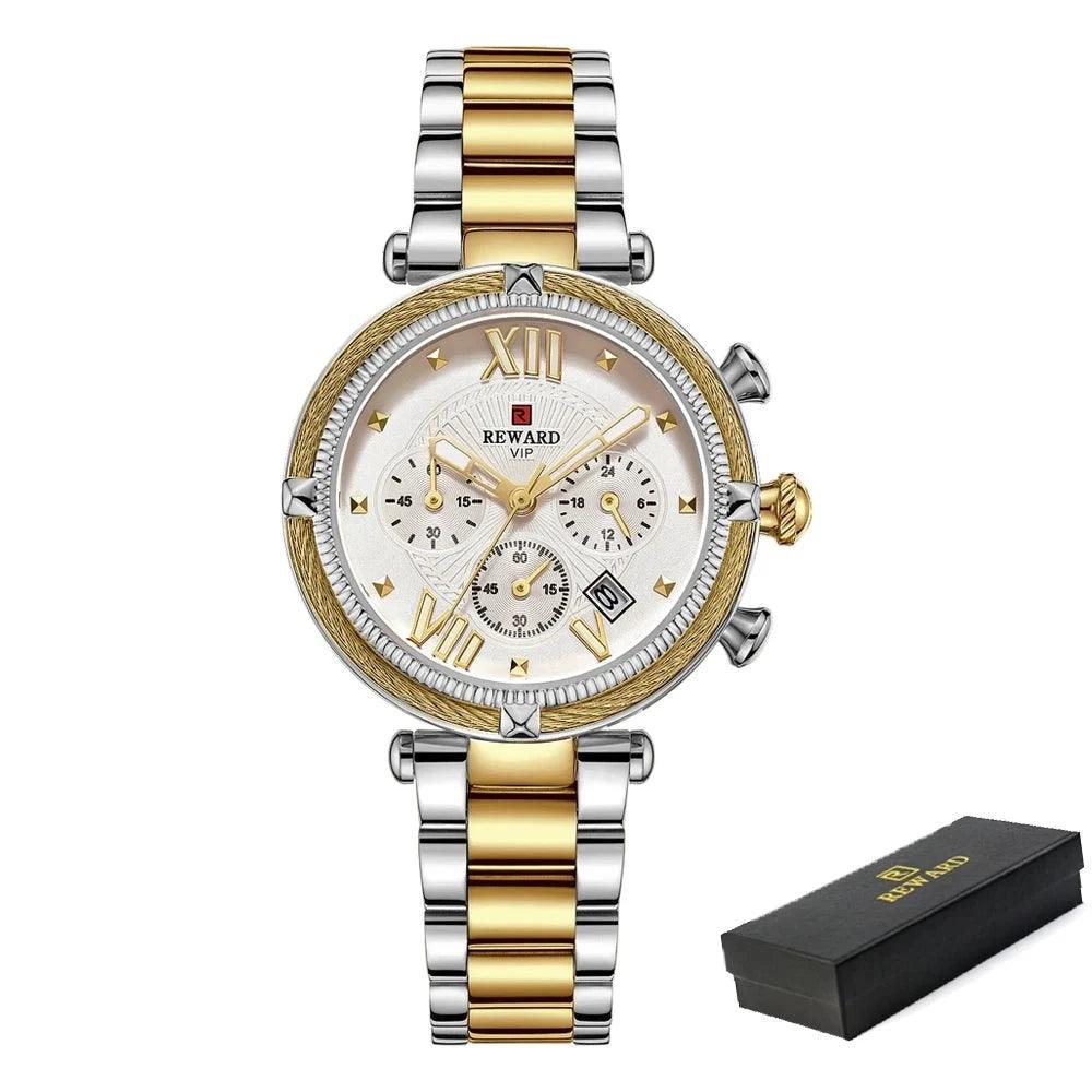 Chronograph Frauen Uhr wasserdichte Uhren Quarz Kalender Armbanduhr - ESTEEMSO.COM