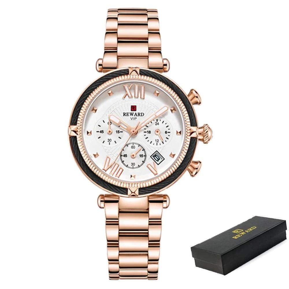 Chronograph Frauen Uhr wasserdichte Uhren Quarz Kalender Armbanduhr - ESTEEMSO.COM