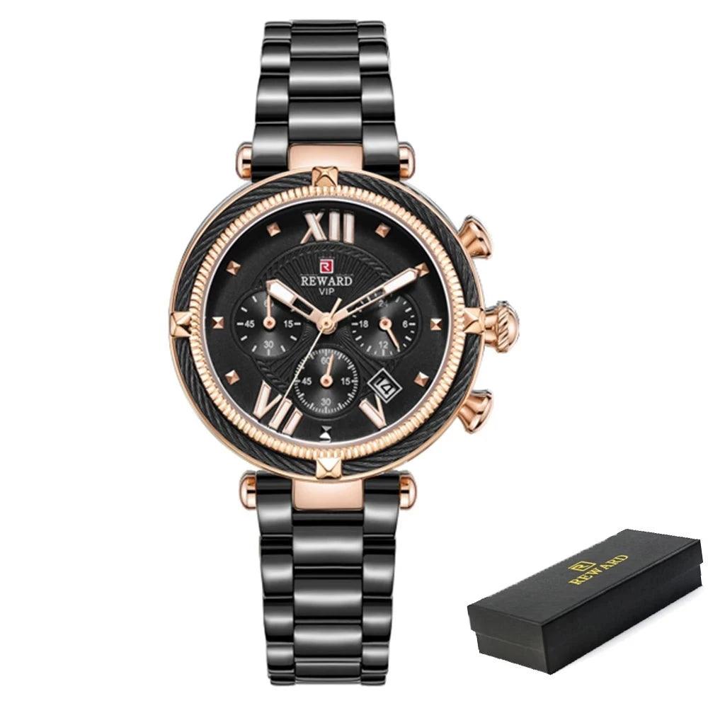 Chronograph Frauen Uhr wasserdichte Uhren Quarz Kalender Armbanduhr - ESTEEMSO.COM