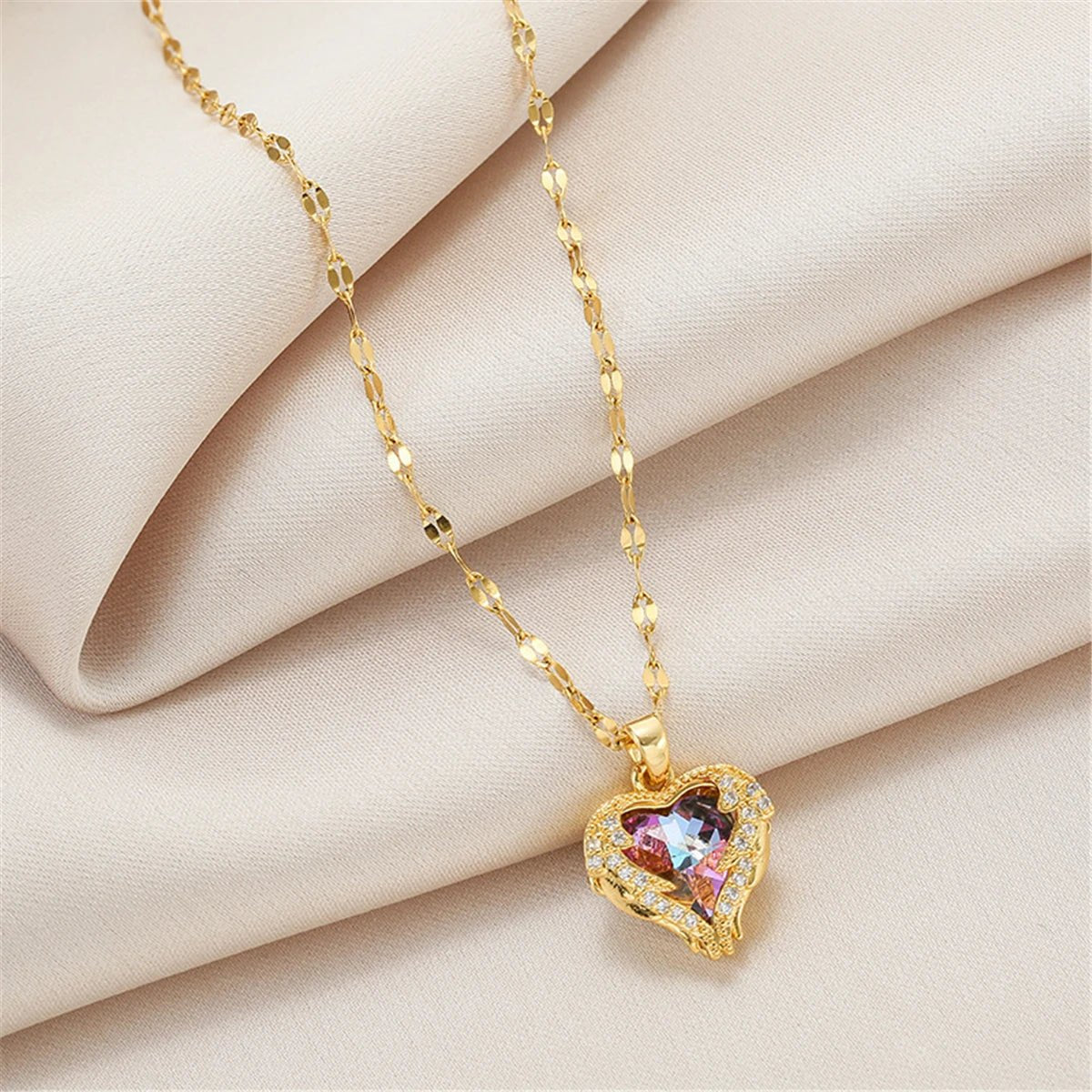 Colorful Crystal Ocean Heart Pendant Necklace for Women - ESTEEMSO.COM