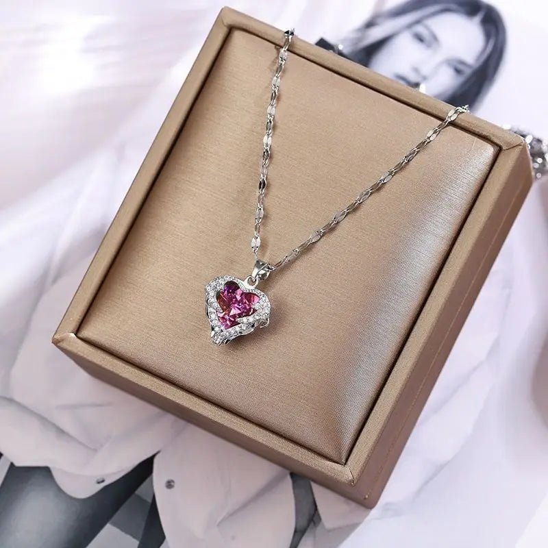 Colorful Crystal Ocean Heart Pendant Necklace for Women - ESTEEMSO.COM