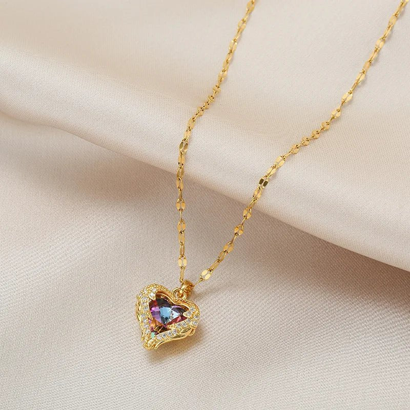 Colorful Crystal Ocean Heart Pendant Necklace for Women - ESTEEMSO.COM