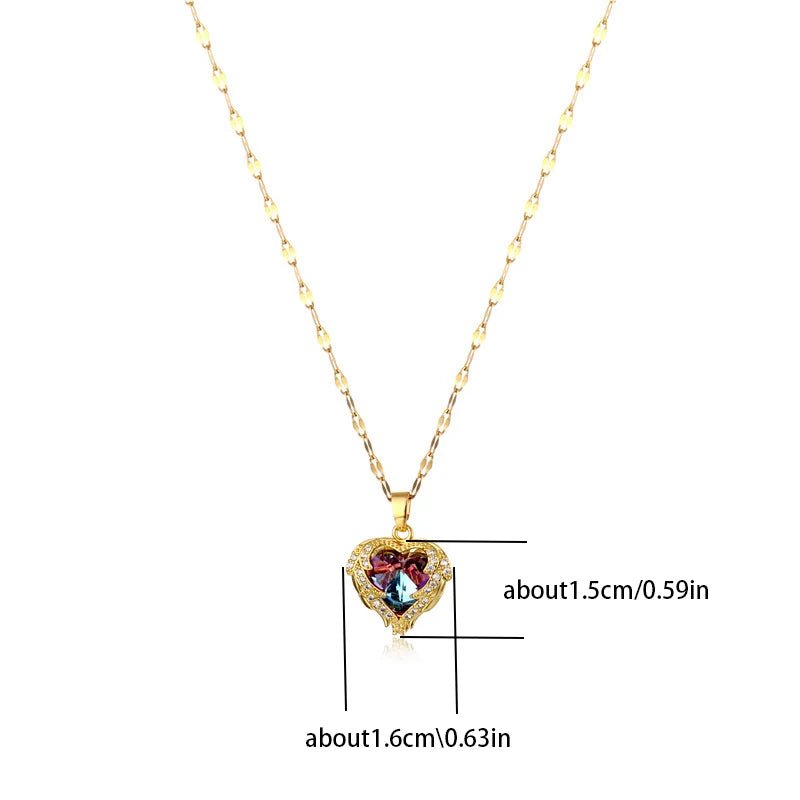 Colorful Crystal Ocean Heart Pendant Necklace for Women - ESTEEMSO.COM