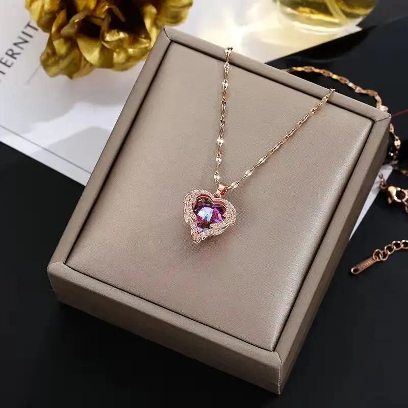 Colorful Crystal Ocean Heart Pendant Necklace for Women - ESTEEMSO.COM